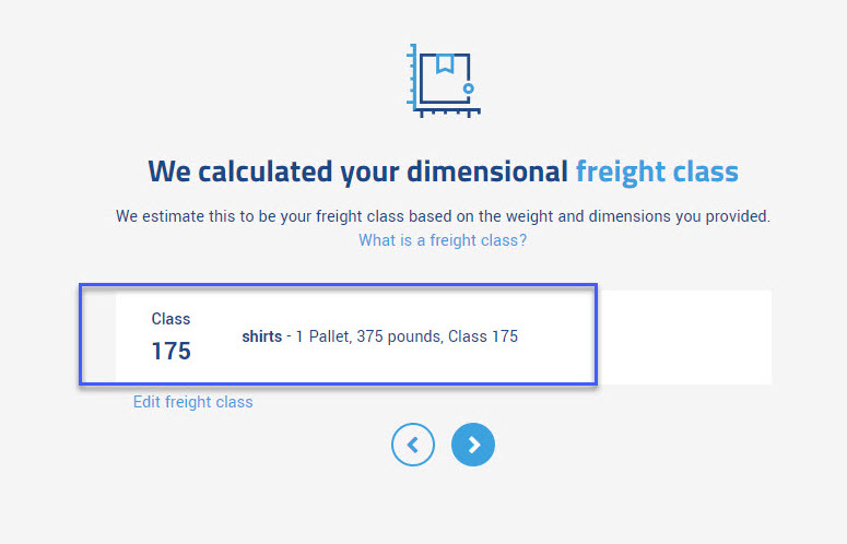 Example of Freightquote's online Freight Class Calculator